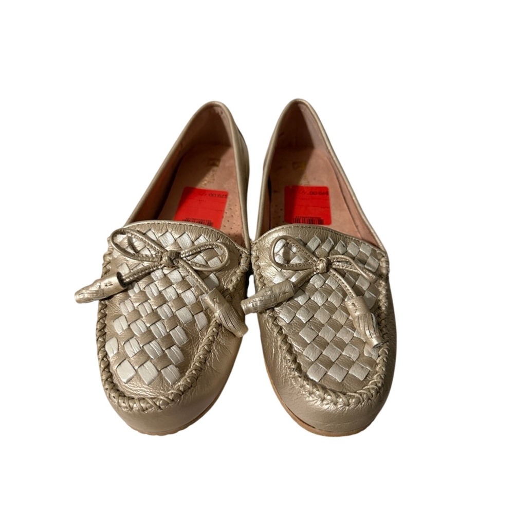 White Mountain Metallic Gold‎ Woven Moc Toe Loafers